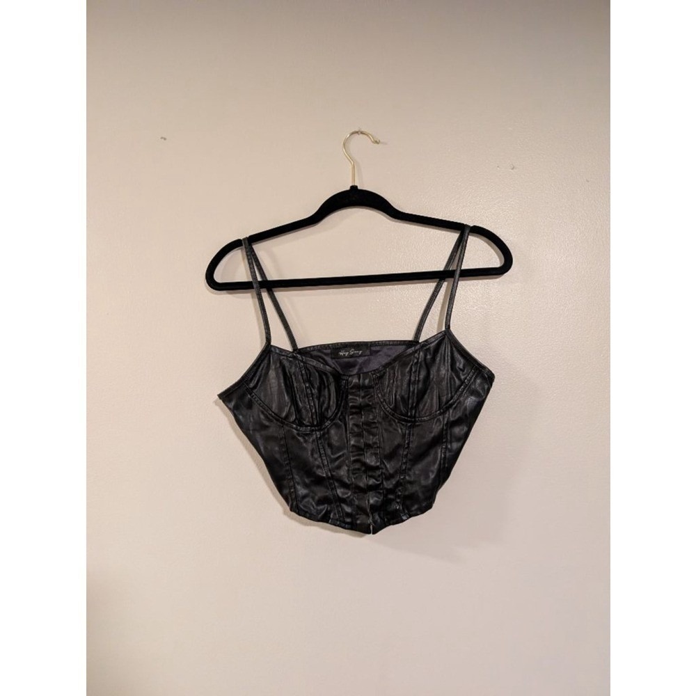 Women's Hey Samy‎ Black Faux Leather Corset Crop Top L
